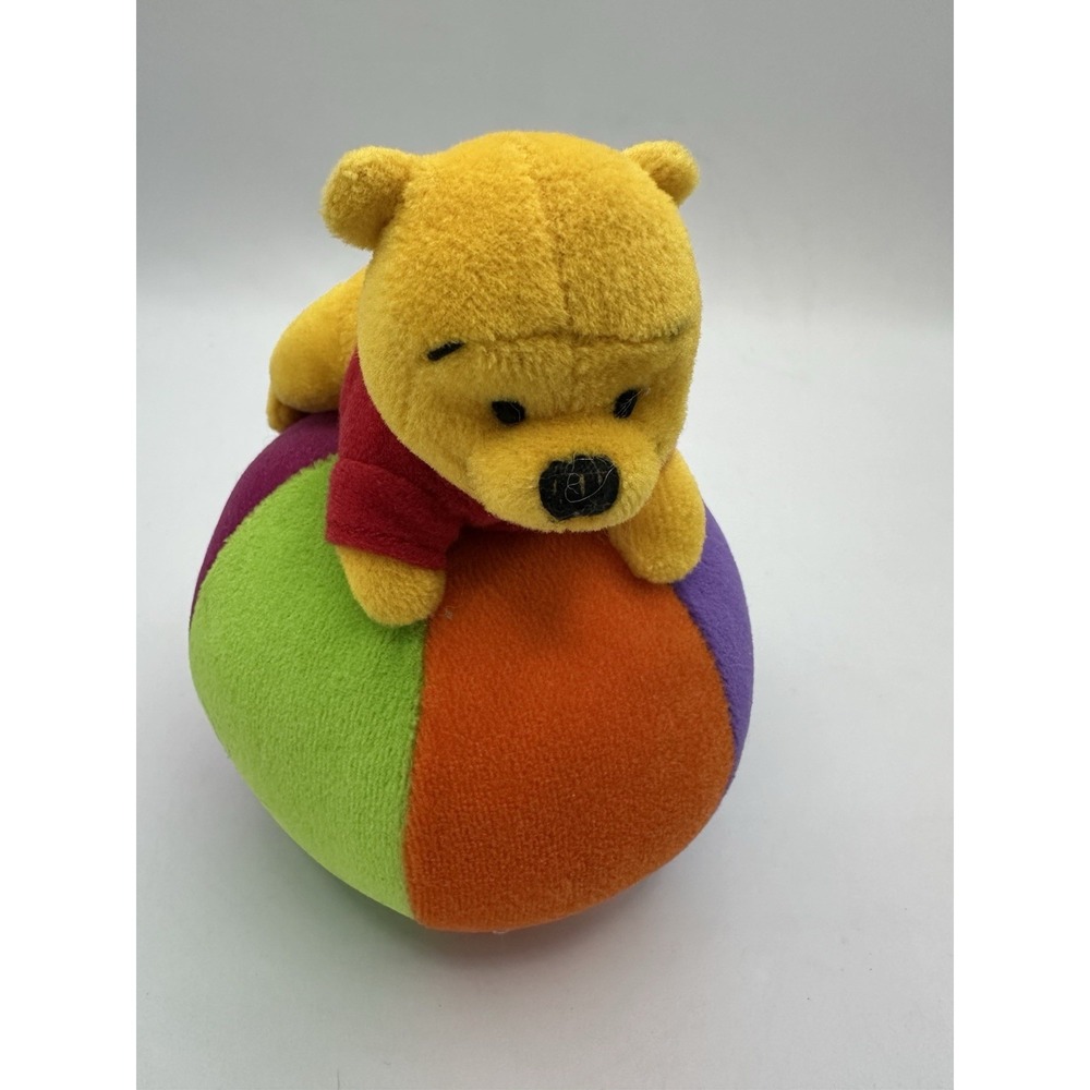 Disney Winnie the Pooh Plush Toy on Multi Color Beach Ball Yellow Red Small Good